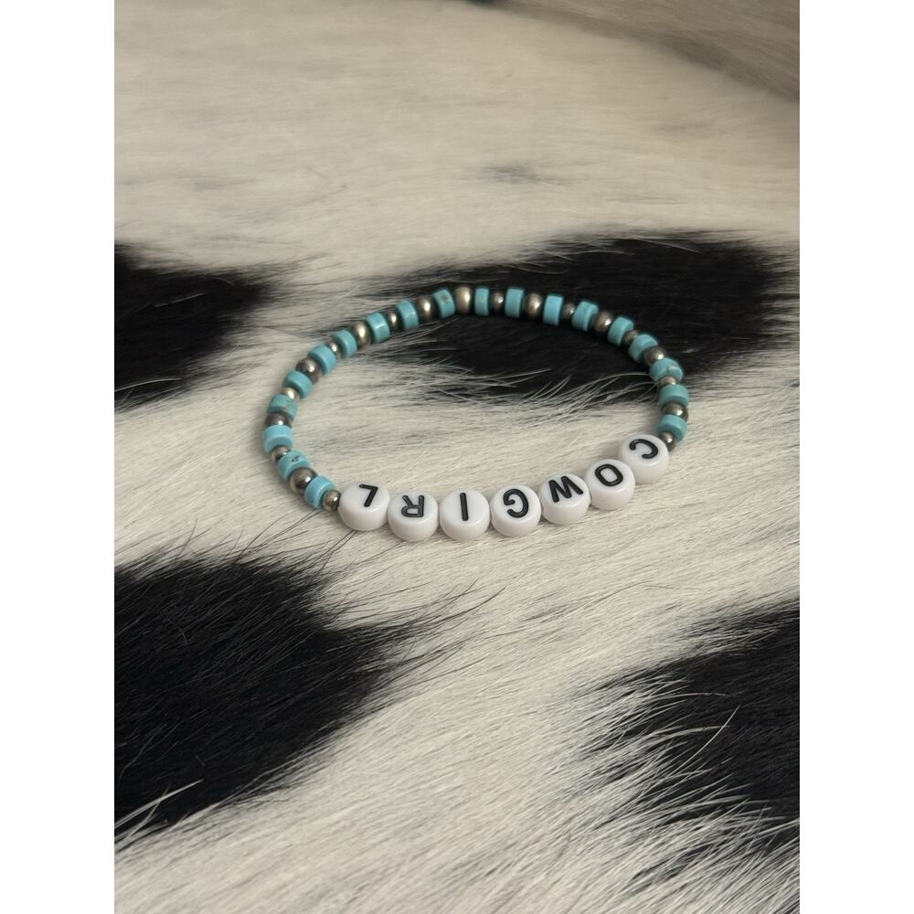 Native American Sterling Cowgirl 3mm 4mm Navajo Pearl Turquoise Stretch Bracelet - Picture 9 of 11